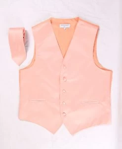 Men's Peach Satin Vest With Necktie