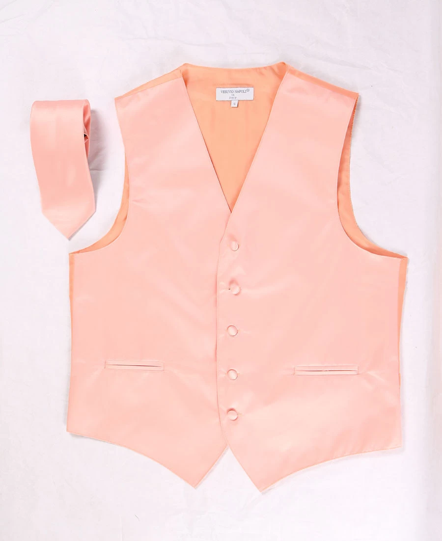 Men's Peach Satin Vest With Necktie 3 Men's Peach Satin Vest With Necktie