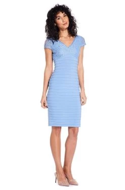 Adrianna Papell - AP1D103085 Lace Applique V-neck Piping Sheath Dress