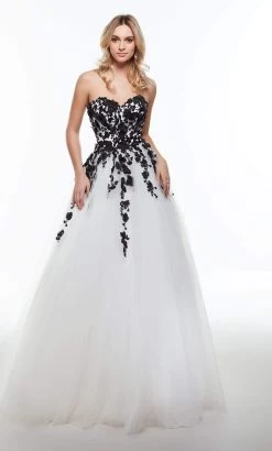 Alyce Paris - 61007 Floral Applique Strapless Tulle Ballgown -Boutique Wedding Dress Store alyce paris 61007 floral applique strapless tulle ballgown special occasion dress 28235875942483