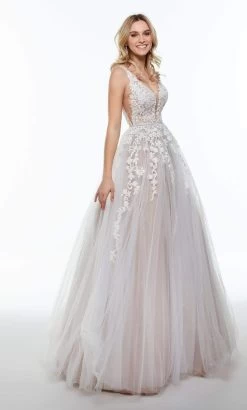 Alyce Paris - 61015 Illusion Plunge Neck Lace Applique Tulle Ballgown