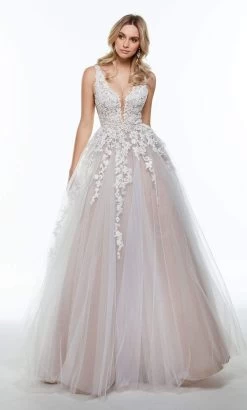 Alyce Paris - 61015 Illusion Plunge Neck Lace Applique Tulle Ballgown -Boutique Wedding Dress Store alyce paris 61015 illusion plunge neck lace applique tulle ballgown special occasion dress 28235876401235