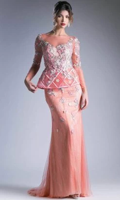 Andrea And Leo 7018 - Bateau Floral Peplum Evening Dress