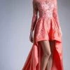 Andrea And Leo 7045 - Embroidered Bateau High Low Evening Dress -Boutique Wedding Dress Store andrea and leo 7045 embroidered bateau high low evening dress evening dresses 2 salmon 30386753142867
