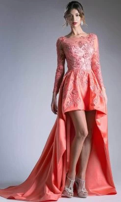 Andrea And Leo 7045 - Embroidered Bateau High Low Evening Dress