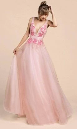 Andrea And Leo A0072 - Peony Embroidered A-Line Prom Dress -Boutique Wedding Dress Store andrea and leo a0072 peony embroidered a line prom dress special occasion dress 2 pink 30306023735379