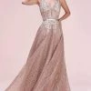Andrea And Leo - A0568 Lace Applique Glitter Print Dress -Boutique Wedding Dress Store andrea and leo a0568 lace applique glitter print dress bridesmaid dresses 2 rose gold 15869047668819