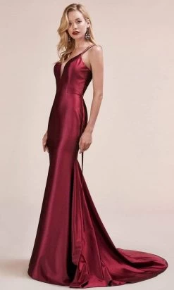 Andrea And Leo - A0632 Cutout Tie-Back Satin Mermaid Gown -Boutique Wedding Dress Store andrea and leo a0632 cutout tie back satin mermaid gown bridesmaid dresses 2 burgundy 28657481252947