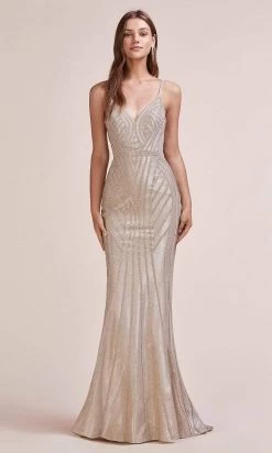Andrea And Leo - A0646 Embellished V Neck Trumpet Gown -Boutique Wedding Dress Store andrea and leo a0646 embellished v neck trumpet gown bridesmaid dresses 2 gold 28831792693331