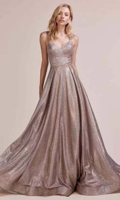 Andrea And Leo - A0647 Spaghetti Strap Glitter Metallic Dress