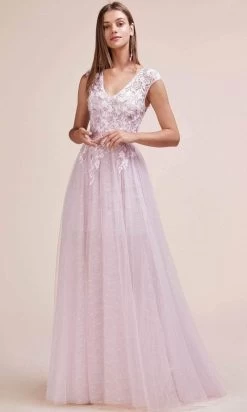 Andrea And Leo A0687 - Cap Sleeved A-Line Gown