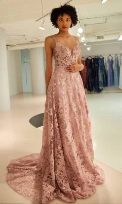 Andrea And Leo - A0701 Plunging V Neck A-Line Dress