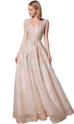 Andrea And Leo A0706 - Deep V-Neck Laced Dress