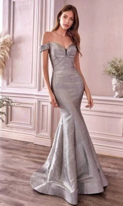 Andrea And Leo - A0725 Off-Shoulder Metallic Jacquard Mermaid Gown -Boutique Wedding Dress Store andrea and leo a0725 off shoulder metallic jacquard mermaid gown evening dresses 2 opal silver 28831955583059
