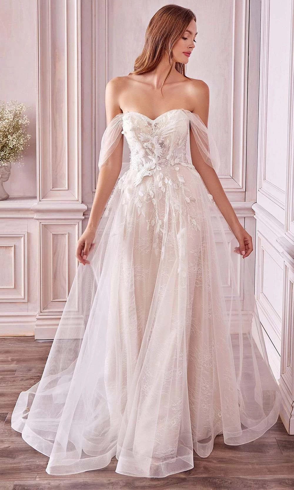 Andrea And Leo - A0822 Applique Off Shoulder A-Line Gown 7 Andrea And Leo - A0822 Applique Off Shoulder A-Line Gown - Image 5