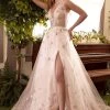 Andrea And Leo - A0827 Plunging V Neck A-Line Gown With Slit -Boutique Wedding Dress Store andrea and leo a0827 plunging v neck a line gown with slit bridesmaid dresses 2 blush 29612173197395