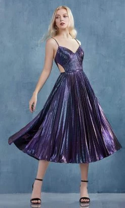 Andrea And Leo - A0864 V Neck Pleated A-Line Dress