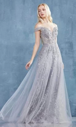 Andrea And Leo - A0870 Off-Shoulder Stellar Glitter Tulle Gown -Boutique Wedding Dress Store andrea and leo a0870 off shoulder stellar glitter tulle gown bridesmaid dresses 15869532733523