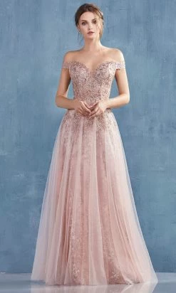 Andrea And Leo - A0870 Off-Shoulder Stellar Glitter Tulle Gown -Boutique Wedding Dress Store andrea and leo a0870 off shoulder stellar glitter tulle gown prom dresses 15815263813715