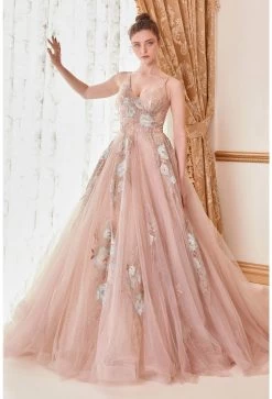 Andrea And Leo - A0893 Floral Embroidered A-Line Gown -Boutique Wedding Dress Store andrea and leo a0893 floral embroidered a line gown evening dresses 2 blush 32342929440851