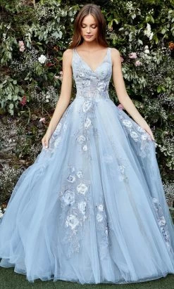 Andrea And Leo - A0893 Floral Embroidered A-Line Gown