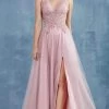 Andrea And Leo - A0940 V Neck Glittered A-Line Slit Dress -Boutique Wedding Dress Store andrea and leo a0940 v neck glittered a line slit dress bridesmaid dresses 2 rose 28832036454483