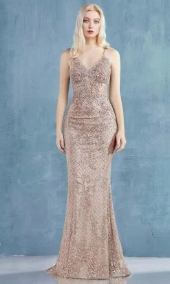 Andrea And Leo - A0960 Beaded Lace V Neck Trumpet Gown 14 Andrea And Leo - A0960 Beaded Lace V Neck Trumpet Gown -Boutique Wedding Dress Store andrea and leo a0960 beaded lace v neck trumpet gown bridesmaid dresses 2 rose gold 15870209097811