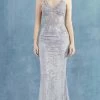Andrea And Leo - A0960 Beaded Lace V Neck Trumpet Gown -Boutique Wedding Dress Store andrea and leo a0960 beaded lace v neck trumpet gown bridesmaid dresses 2 silver 15870220238931