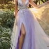 Andrea And Leo - Applique Prom Gown With Slit A1119 - 1 Pc Lavender In Size 2 Available -Boutique Wedding Dress Store andrea and leo applique prom gown with slit a1119 1 pc lavender in size 2 available ccsale 2 lavender 32134250561619