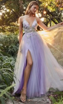 Andrea And Leo - Applique Prom Gown With Slit A1119 - 1 Pc Lavender In Size 2 Available
