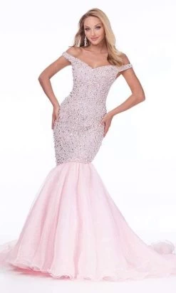 Ashley Lauren - 11042 Beaded Off Shoulder Trumpet Dress -Boutique Wedding Dress Store ashley lauren 11042 beaded off shoulder trumpet dress wedding dresses 0 pink 15595378409555