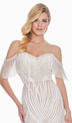 Ashley Lauren - 1521 Fringe Off-Shoulder Trumpet Dress -Boutique Wedding Dress Store ashley lauren 1521 fringe off shoulder trumpet dress special occasion dress 7525003886675