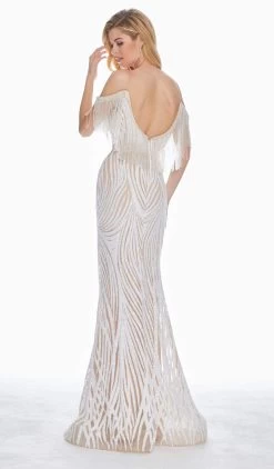 Ashley Lauren - 1521 Fringe Off-Shoulder Trumpet Dress -Boutique Wedding Dress Store ashley lauren 1521 fringe off shoulder trumpet dress special occasion dress 7525004542035