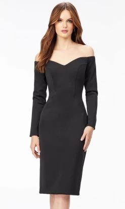 Ashley Lauren 4514 - Off- Shoulder Long Sleeve Tea-Length Dress -Boutique Wedding Dress Store ashley lauren 4514 off shoulder long sleeve tea length dress special occasion dress 30936932646995