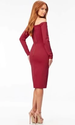 Ashley Lauren 4514 - Off- Shoulder Long Sleeve Tea-Length Dress -Boutique Wedding Dress Store ashley lauren 4514 off shoulder long sleeve tea length dress special occasion dress 30936933400659
