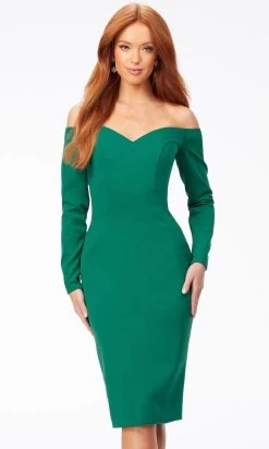 Ashley Lauren 4514 - Off- Shoulder Long Sleeve Tea-Length Dress -Boutique Wedding Dress Store ashley lauren 4514 off shoulder long sleeve tea length dress special occasion dress 30936935596115