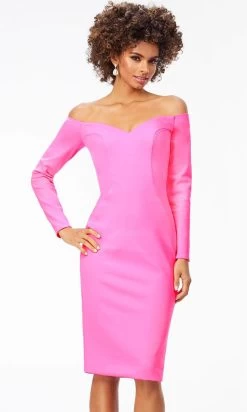 Ashley Lauren 4514 - Off- Shoulder Long Sleeve Tea-Length Dress -Boutique Wedding Dress Store ashley lauren 4514 off shoulder long sleeve tea length dress special occasion dress 30936937168979