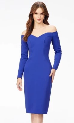 Ashley Lauren 4514 - Off- Shoulder Long Sleeve Tea-Length Dress -Boutique Wedding Dress Store ashley lauren 4514 off shoulder long sleeve tea length dress special occasion dress 30936939003987