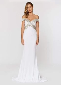 Ashley Lauren Bridal - 1055 Beaded Off Shoulder Evening Dress -Boutique Wedding Dress Store ashley lauren bridal 1055 beaded off shoulder evening dress prom dresses 28938360553555