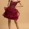 Aspeed Design - S2094 Off Shoulder Organza Short Dress -Boutique Wedding Dress Store aspeed design s2094 off shoulder organza short dress homecoming dresses xxs burgundy 28506119110739