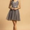 Aspeed Design - S2120 Embellished V Neck Short Dress -Boutique Wedding Dress Store aspeed design s2120 embellished v neck short dress homecoming dresses xxs charcoal 28506043482195