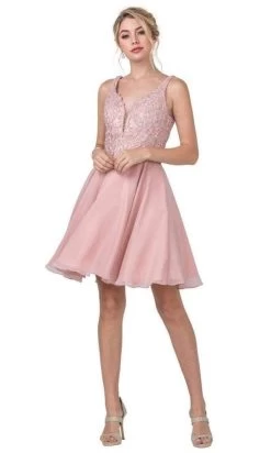 Aspeed Design - S2306 Embroidered Floral A-Line Short Dress -Boutique Wedding Dress Store aspeed design s2306 embroidered floral a line short dress homecoming dresses xxs mauve 28507836514387