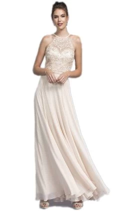 Aspeed Design - Bedazzled Illusion Halter A-line Evening Dress