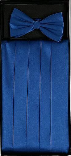 Blue Silk Satin Cummerbund And Bow Tie Set