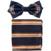 Blue/Brown Striped Bow Tie With Pocket Square (Pointed Tip) -Boutique Wedding Dress Store bluebrown striped bow tie with pocket square pointed tip mens bow ties vesuvio napoli 556380