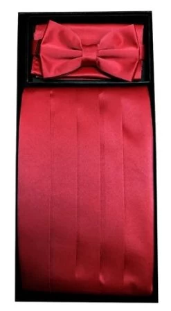 Burgundy Poly Satin Cummerbund, Bow Tie, And Hanky Set
