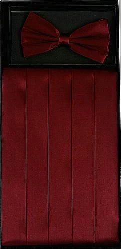 Burgundy Silk Satin Cummerbund And Bow Tie Set