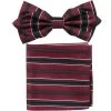 Burgundy/Black Striped Bow Tie With Pocket Square (Pointed Tip)
