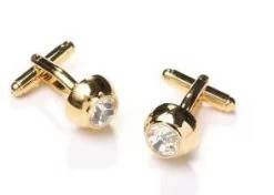 Button Gold Cufflinks With Clear Crystal