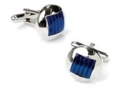 Button Silver And Royal Blue Cufflinks